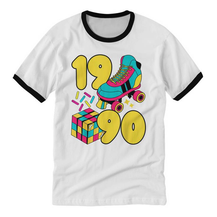 1990 Retro Raised In The 90s Old School Nostalgia Vibes Unisex Cotton Ringer T-Shirt