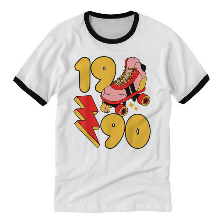1990 Retro Roller Skate Vintage 90s Nostalgia Collector Unisex Cotton Ringer T-Shirt