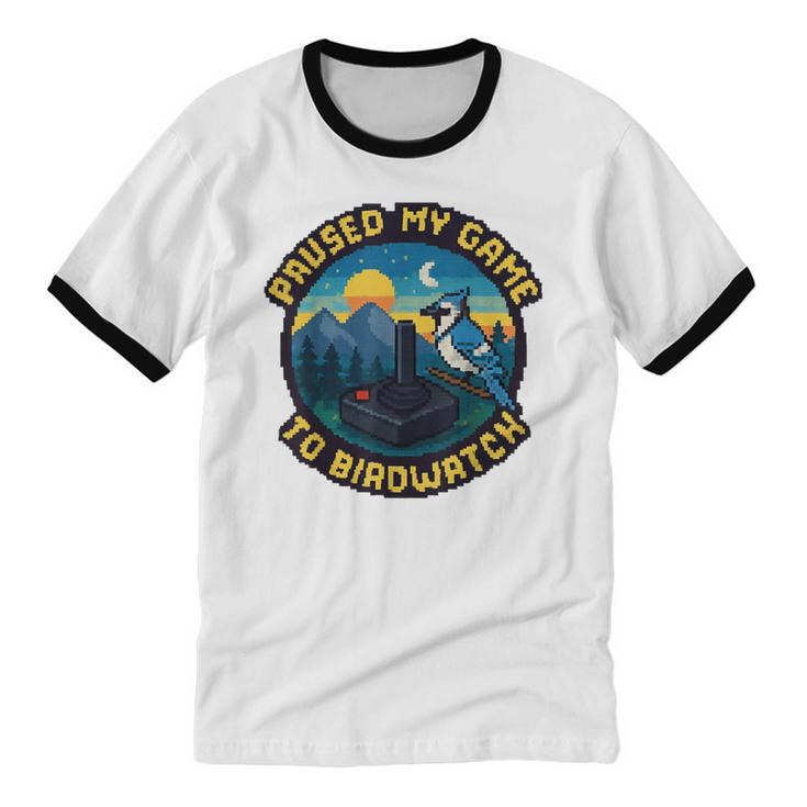 8-Bit Gamer Birder Blue Jay Arcade Nostalgia Nature Unisex Cotton Ringer T-Shirt 8-Bit Gamer Birder Blue Jay Arcade Nostalgia Nature Unisex Cotton Ringer T-Shirt