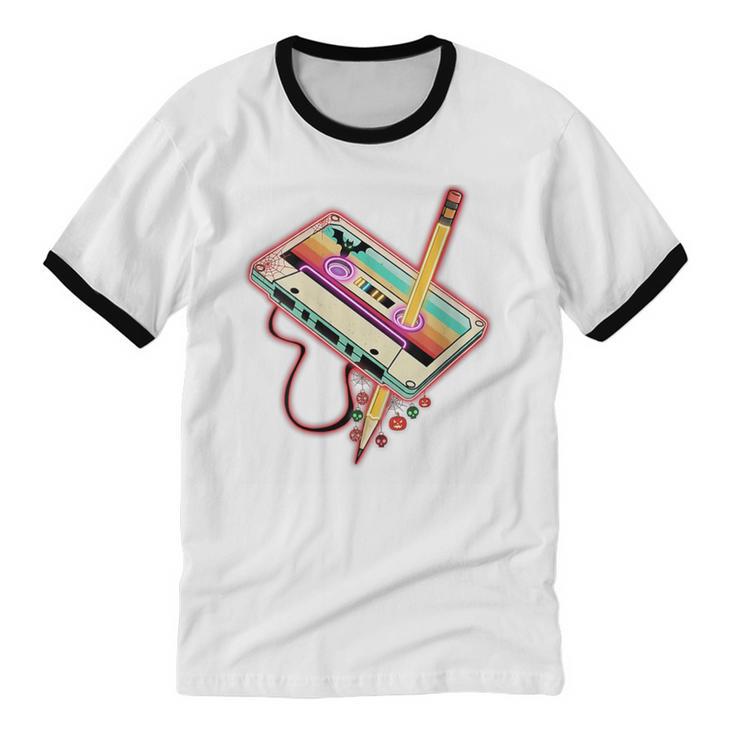 80s 90s Retro Halloween's Party Costume Nostalgia Cassette Unisex Cotton Ringer T-Shirt