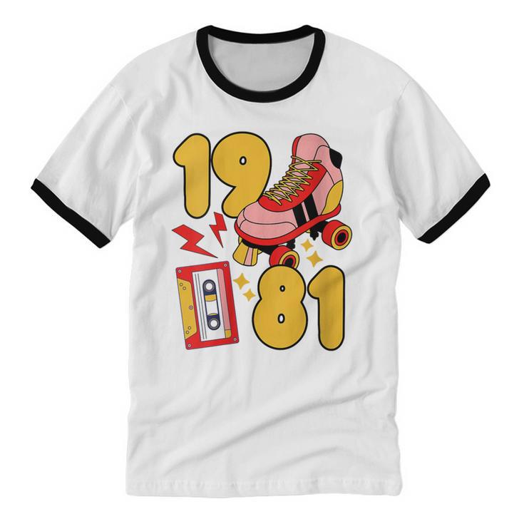 80s Vibes Mixed Tapes & Roller Skates 1981 Nostalgia Retro Unisex Cotton Ringer T-Shirt
