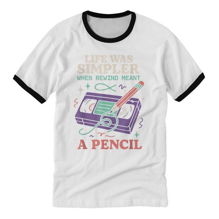 90s Baby Tired Millennial Burnout Nostalgia Parenting Unisex Cotton Ringer T-Shirt
