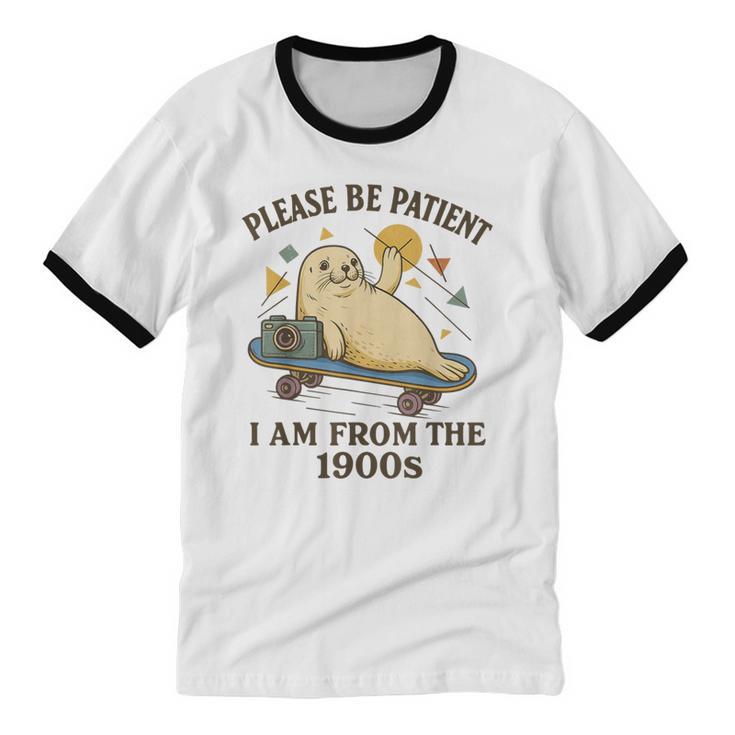 90s Manatee Humor Please Patient I'm From The 1900s Unisex Cotton Ringer T-Shirt