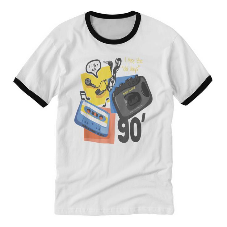 90s Retro Cassette And Walkman Nostalgia Graphic Tee Unisex Cotton Ringer T-Shirt