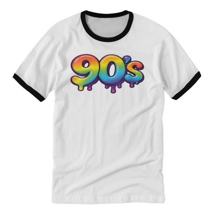 90s Retro Pop Art Rainbow Lips Nostalgia Costume 90s Unisex Cotton Ringer T-Shirt