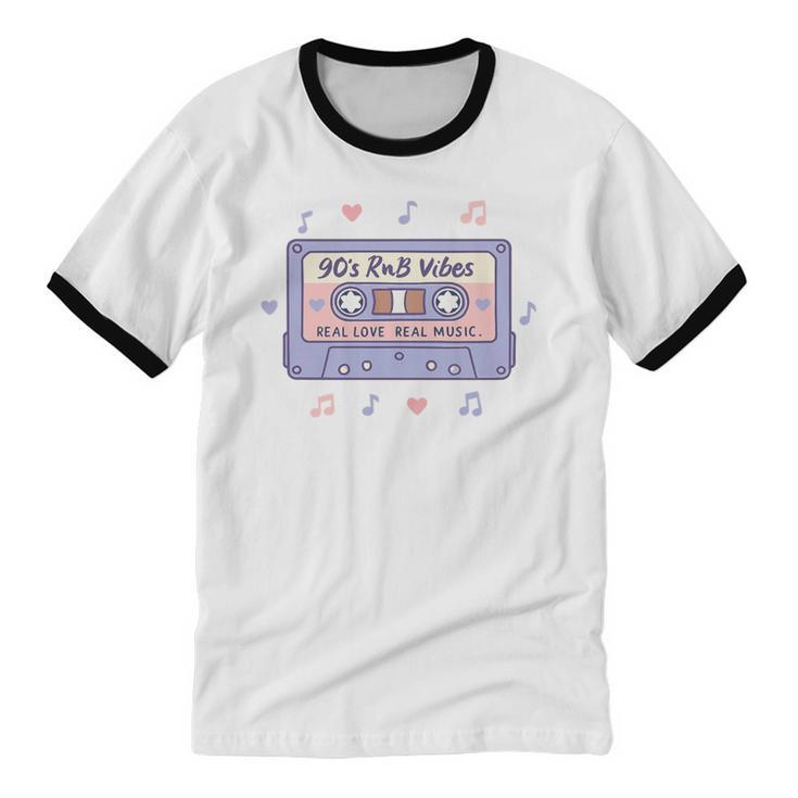 90s RNB Vibes Cassette – Retro Music Nostalgia RNB Cassette Premium Tri-Blend Unisex Cotton Ringer T-Shirt