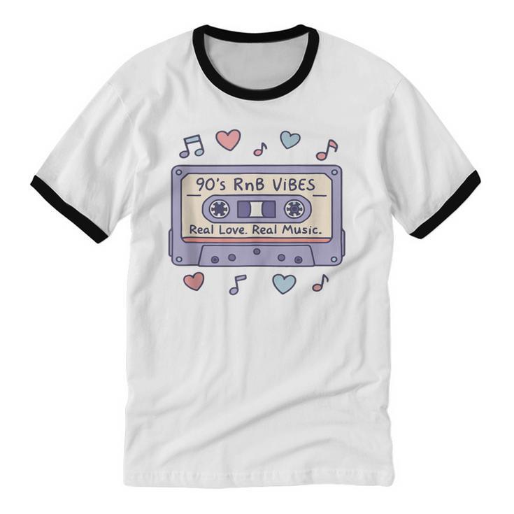 90s RNB Vibes Cassette – Retro Music Nostalgia RNB Cassette Unisex Cotton Ringer T-Shirt