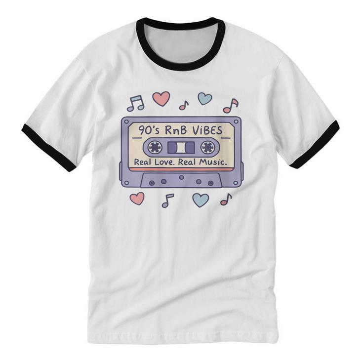 90s RNB Vibes Cassette – Retro Music Nostalgia RNB Cassette Unisex Cotton Ringer T-Shirt