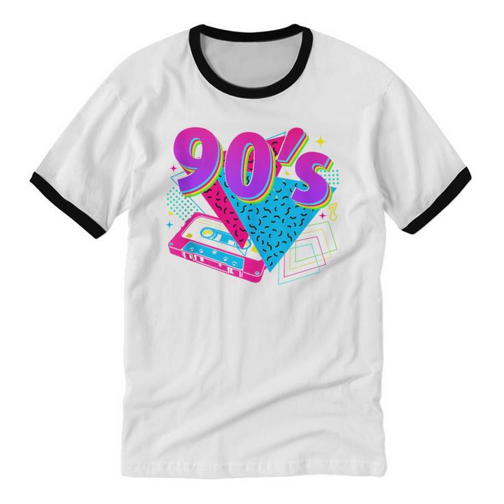90's Vibe Retro Style Cassette Tape Nostalgia 1990s Party Unisex Cotton Ringer T-Shirt