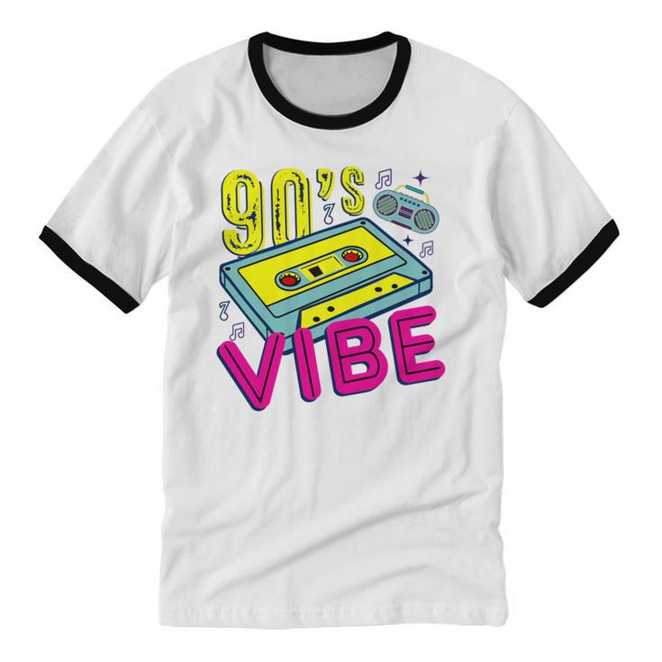 90's Vibe Retro Style Cassette Tape Nostalgia 1990s Party Unisex Cotton Ringer T-Shirt