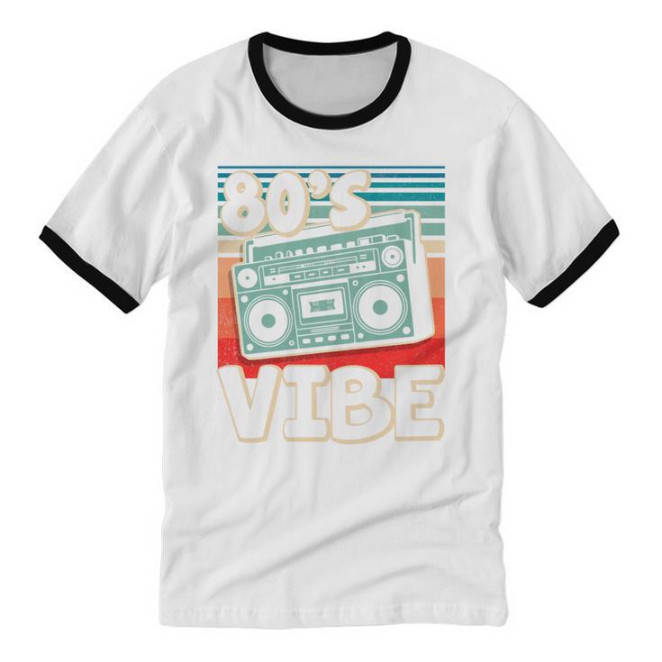 90's Vibe Vintage Style Cassette Tape Nostalgia 1990s Party Premium Tri-Blend Unisex Cotton Ringer T-Shirt