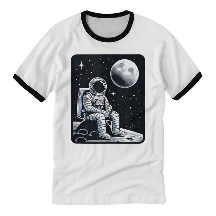 Aesthetic Spaceman Astronaut On The Moon Space Introvert Unisex Cotton Ringer T-Shirt