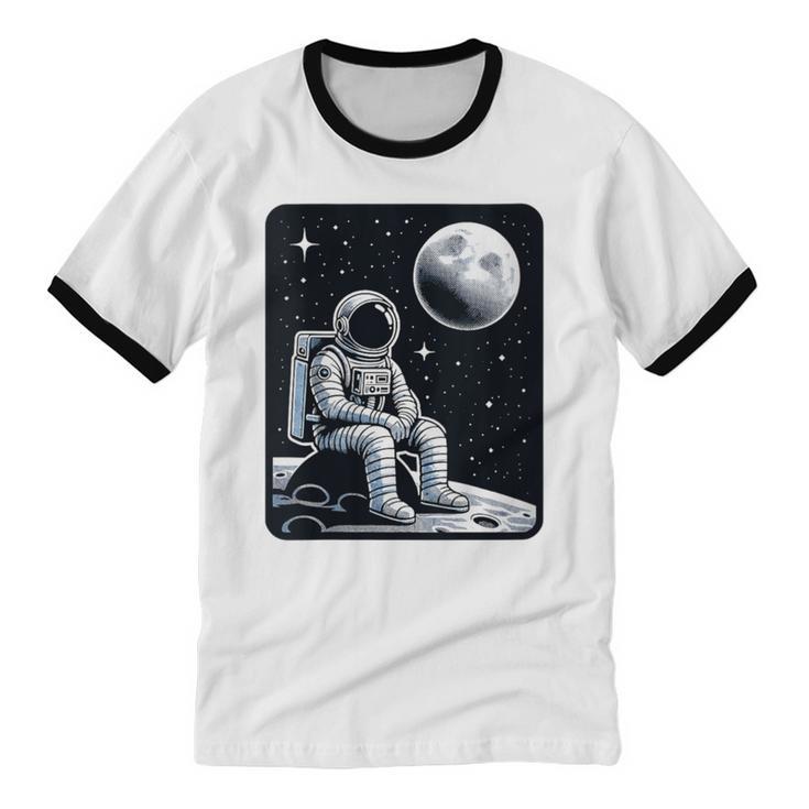 Aesthetic Spaceman Astronaut On The Moon Space Introvert Unisex Cotton Ringer T-Shirt Aesthetic Spaceman Astronaut On The Moon Space Introvert Unisex Cotton Ringer T-Shirt