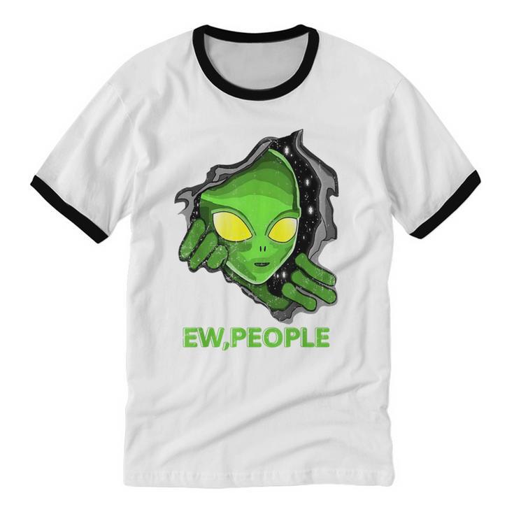 Alien Face Ew People UFO Introvert Meme Men Women Kids Unisex Cotton Ringer T-Shirt