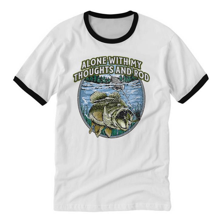 Alone With My Thoughts And Rod Introvert Fishing Antisocial Unisex Cotton Ringer T-Shirt Alone With My Thoughts And Rod Introvert Fishing Antisocial Unisex Cotton Ringer T-Shirt