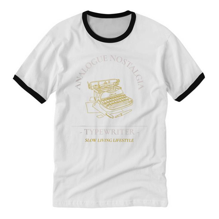 Analogue Nostalgia Typewriter Graphic Unisex Cotton Ringer T-Shirt Analogue Nostalgia Typewriter Graphic Unisex Cotton Ringer T-Shirt