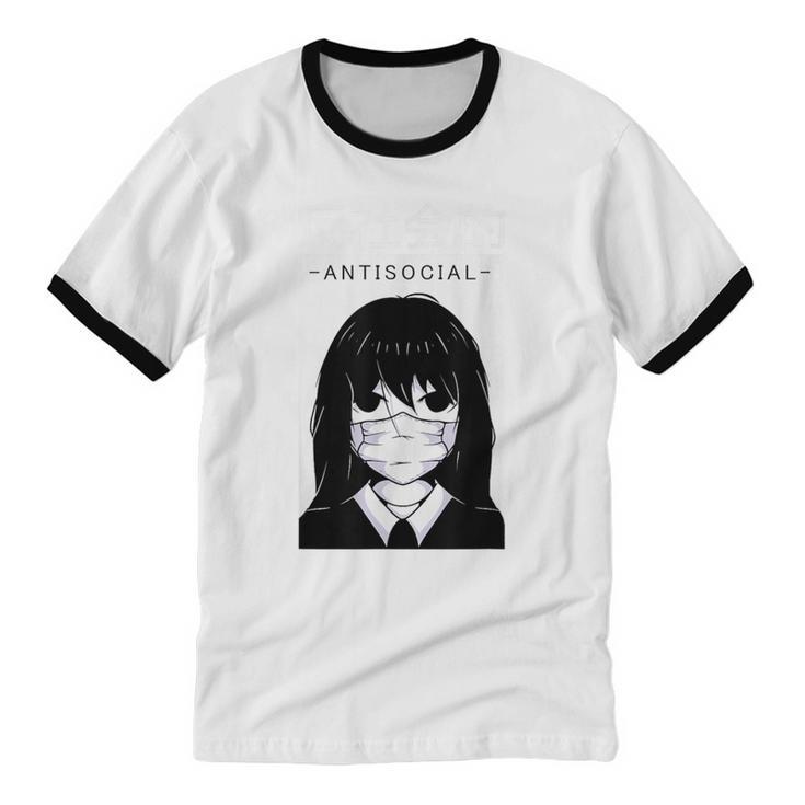 Anime Antisocial Introvert I Hate People Anti Social EMD Unisex Cotton Ringer T-Shirt