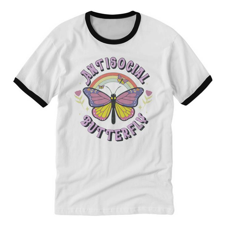 Antisocial Butterfly Groovy t For Introvert Men Women Girls Unisex Cotton Ringer T-Shirt