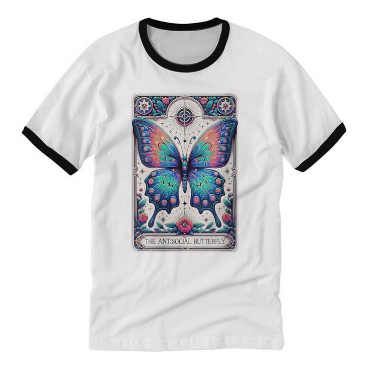 Antisocial Butterfly Introvert Distressed Unisex Cotton Ringer T-Shirt Antisocial Butterfly Introvert Distressed Unisex Cotton Ringer T-Shirt