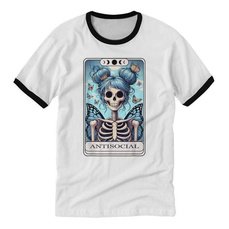Antisocial Butterfly Tarot Card Introvert Women Stay Home Unisex Cotton Ringer T-Shirt Antisocial Butterfly Tarot Card Introvert Women Stay Home Unisex Cotton Ringer T-Shirt