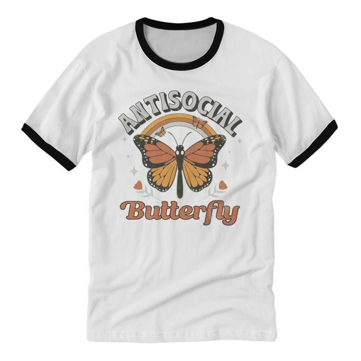 Antisocial Butterfly Tee For Introvert Men Women Girls Unisex Cotton Ringer T-Shirt