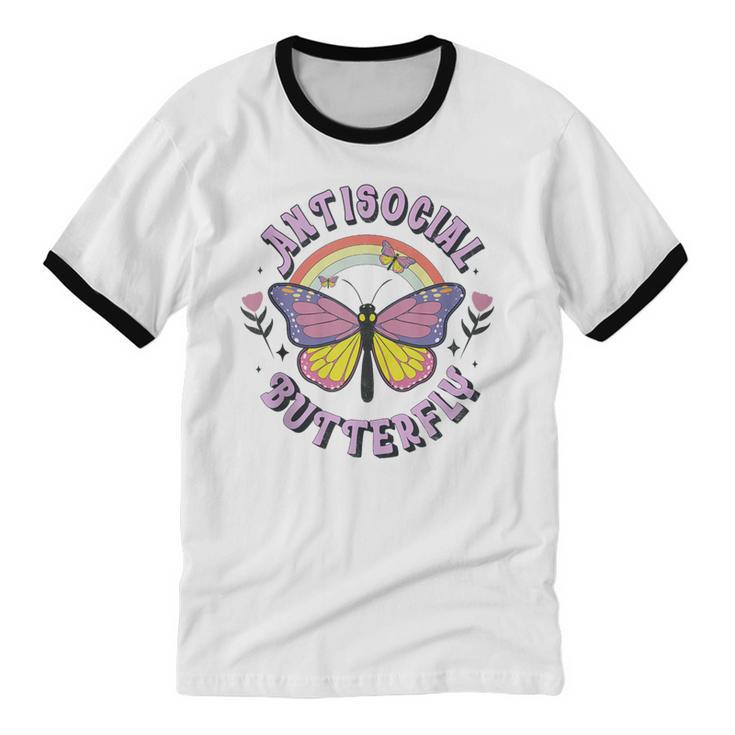 Antisocial Butterfly Tees For Introvert Men Women Girls Unisex Cotton Ringer T-Shirt