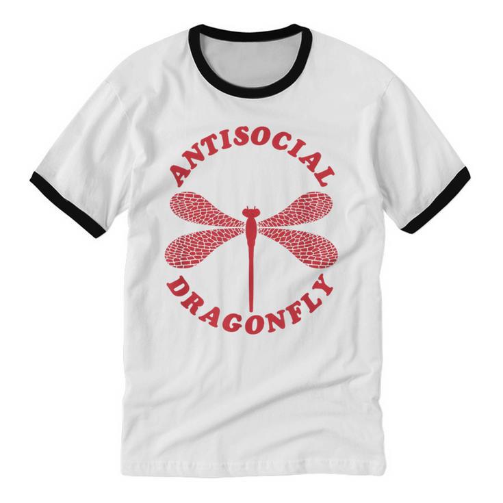 Antisocial Dragonfly Introvert Humor Nature Insect Graphic Unisex Cotton Ringer T-Shirt