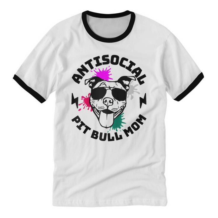 Antisocial Pit Bull Mom Pittie Introvert Dog Lover Pit Bull Raglan Baseball Tee Unisex Cotton Ringer T-Shirt