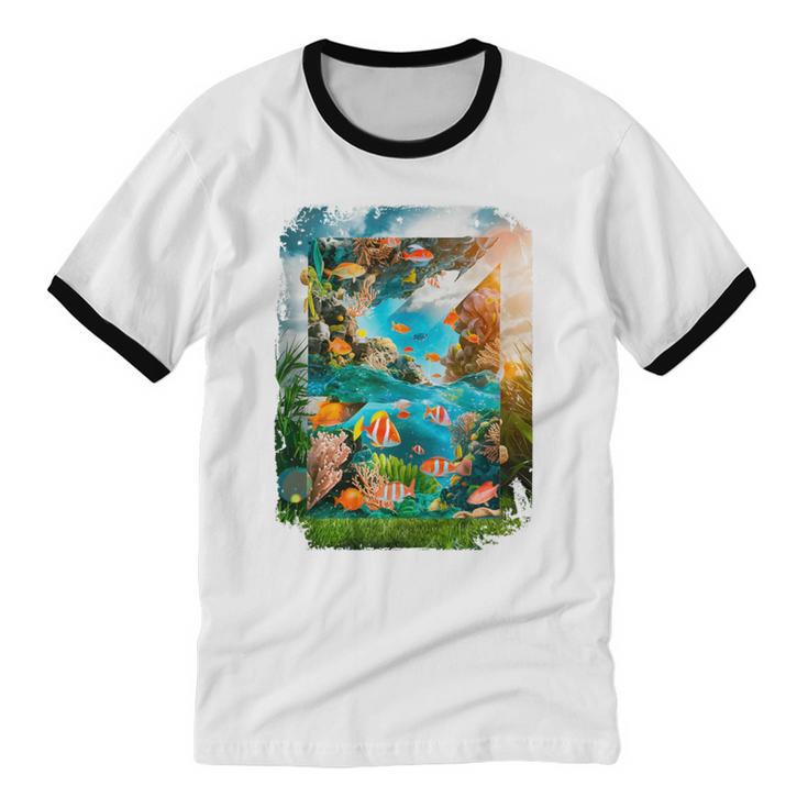 Aqua In The Skies Frutiger Aero Unisex Cotton Ringer T-Shirt Aqua In The Skies Frutiger Aero Unisex Cotton Ringer T-Shirt