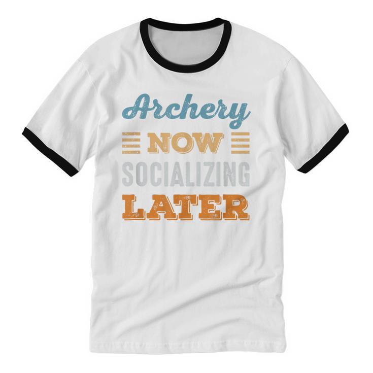Archery Now Minimal Socializing Introvert Vintage Unisex Cotton Ringer T-Shirt