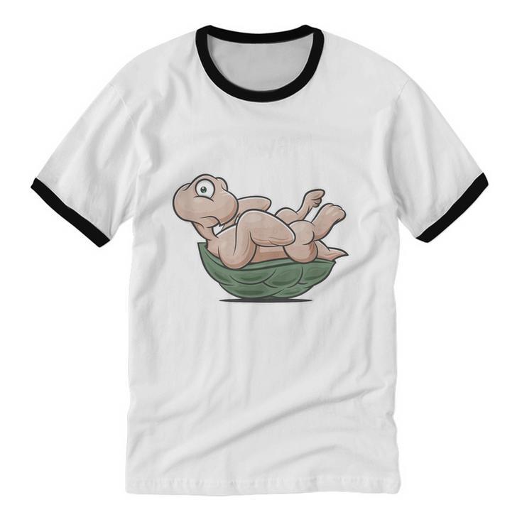 Awkward Turtle Upside Down Witty Comical Introvert Unisex Cotton Ringer T-Shirt
