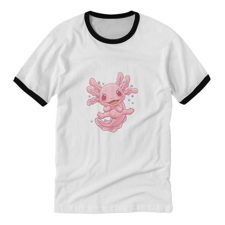 Axolovert Axolotl Humor Salamander Introvert Unisex Cotton Ringer T-Shirt