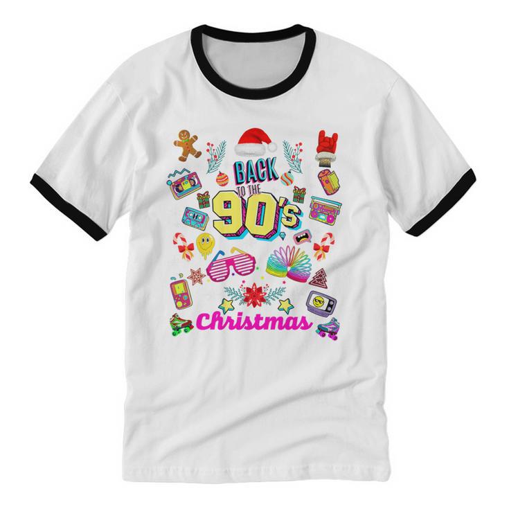 Back To 90's Christmas Nostalgia Quotes Graphic Premium Tri-Blend Unisex Cotton Ringer T-Shirt