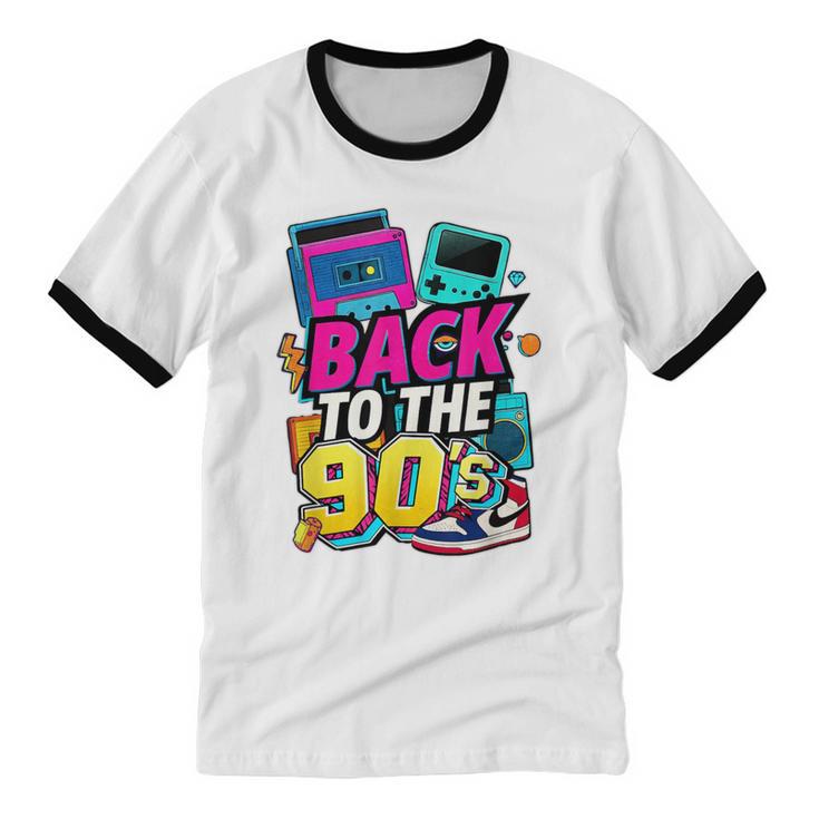 Back To The 90s Nostalgia Cassette Game Console Boombox Unisex Cotton Ringer T-Shirt