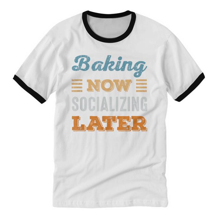 Baking Now Minimal Socializing Introvert Vintage Unisex Cotton Ringer T-Shirt