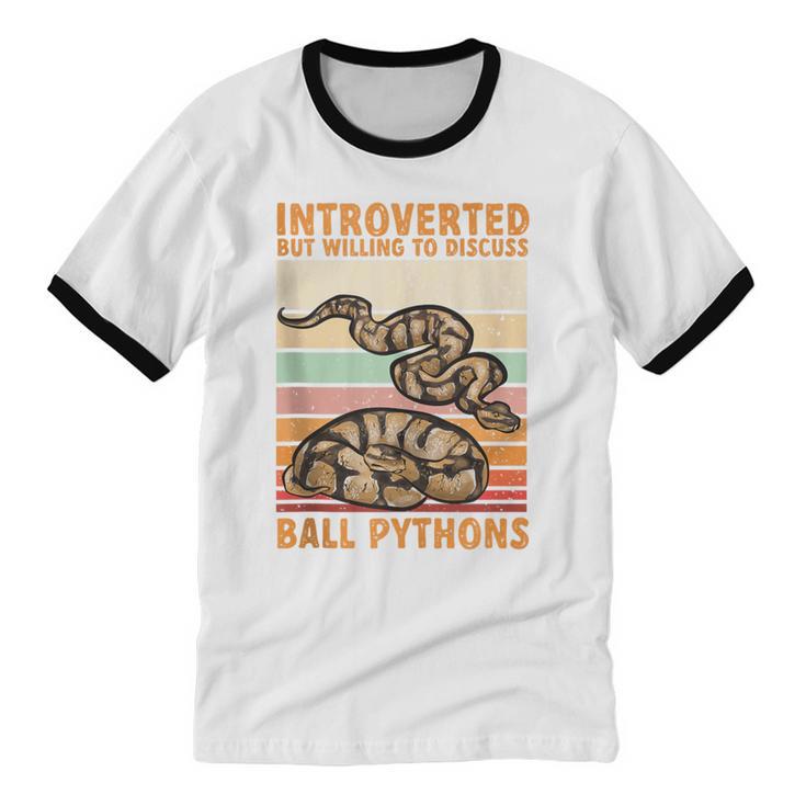 Ball Python Snake Introvert Ball Python Unisex Cotton Ringer T-Shirt