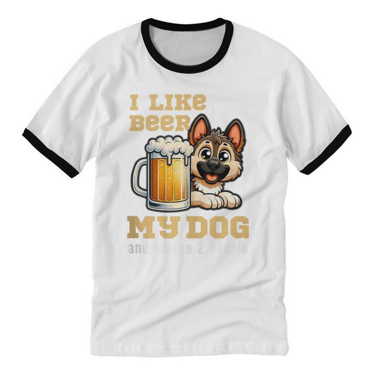 I Like Beer My Dog And Maybe 2 People Introvert Pun Unisex Cotton Ringer T-Shirt