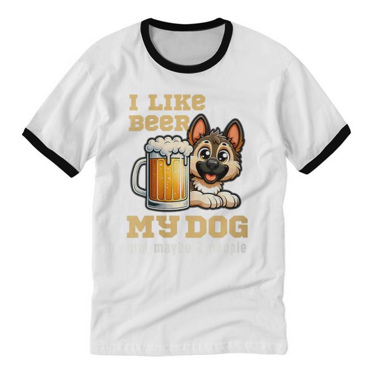 I Like Beer My Dog And Maybe 2 People Introvert Pun Unisex Cotton Ringer T-Shirt