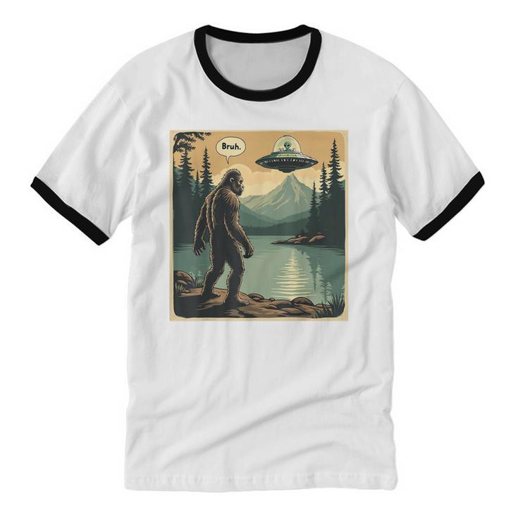 Bigfoot Sasquatch Alien Spaceship UFO Introvert Bruh Unisex Cotton Ringer T-Shirt Bigfoot Sasquatch Alien Spaceship UFO Introvert Bruh Unisex Cotton Ringer T-Shirt