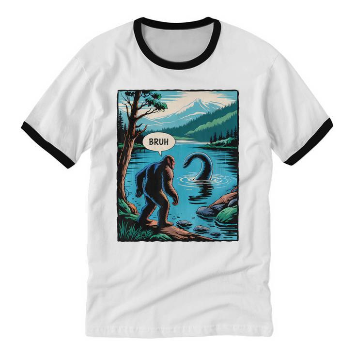 Bigfoot Sasquatch Loch Ness Monster Introvert Bruh Unisex Cotton Ringer T-Shirt