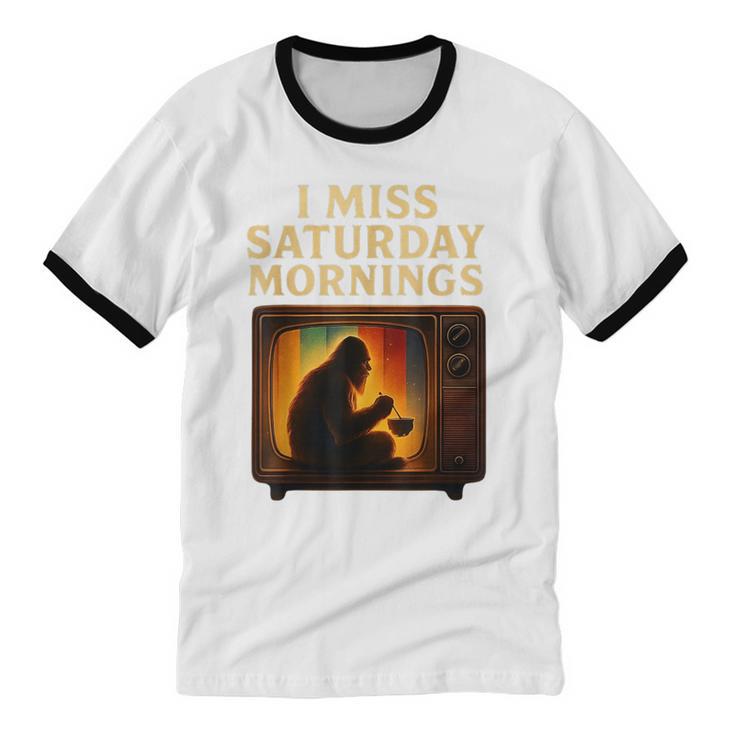 Bigfoot Saturday Morning Nostalgia Unisex Cotton Ringer T-Shirt