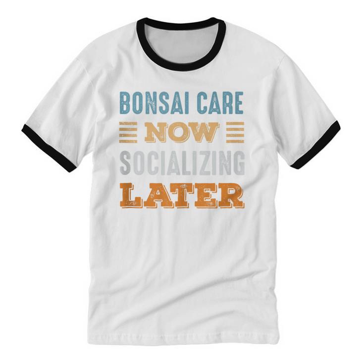 Bonsai Care Now Minimal Socializing Introvert Vintage Unisex Cotton Ringer T-Shirt