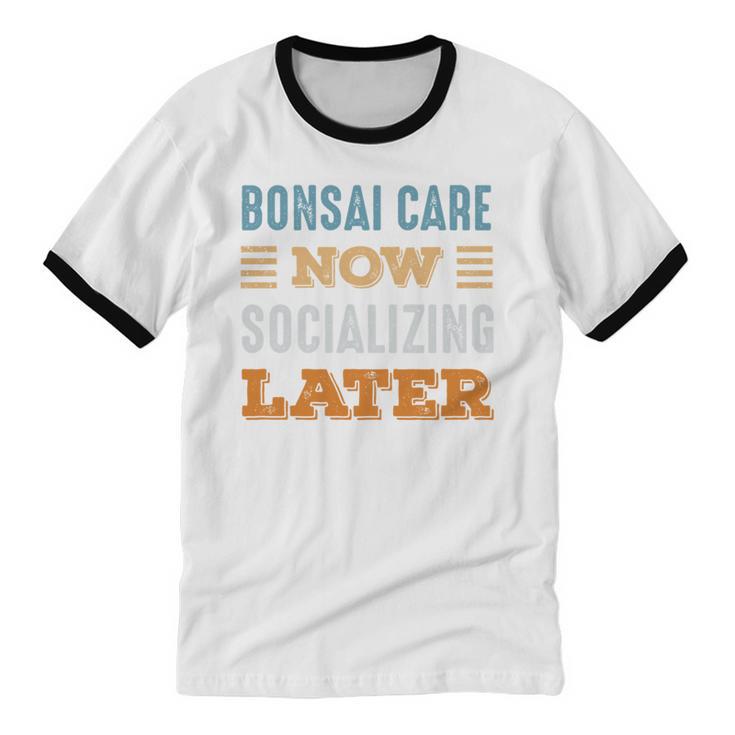 Bonsai Care Now Minimal Socializing Introvert Vintage Unisex Cotton Ringer T-Shirt