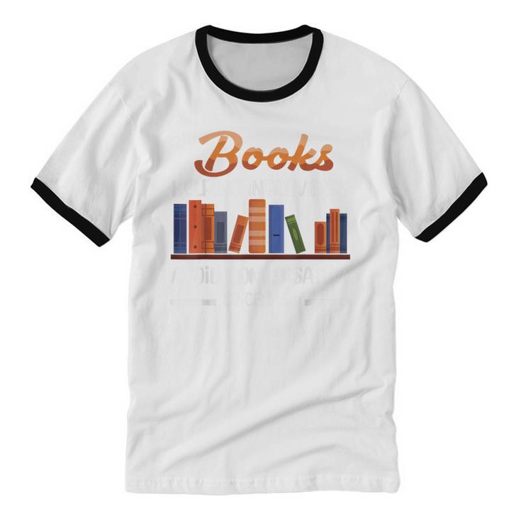 Books Helping Introverts Avoid Conversation Book Reading Unisex Cotton Ringer T-Shirt Books Helping Introverts Avoid Conversation Book Reading Unisex Cotton Ringer T-Shirt