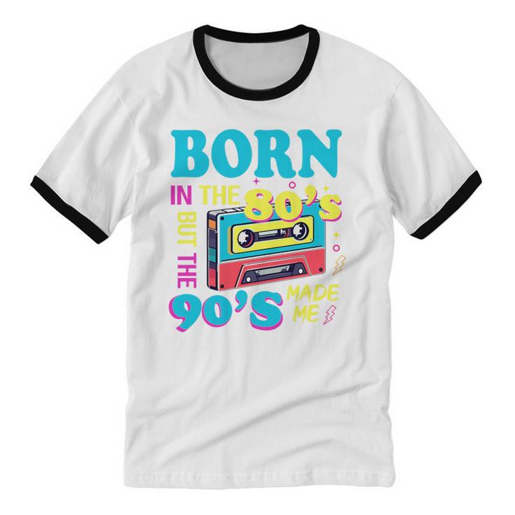Born In The 80's But 90's Made Me Nostalgia Cassette Tape Premium Tri-Blend Unisex Cotton Ringer T-Shirt
