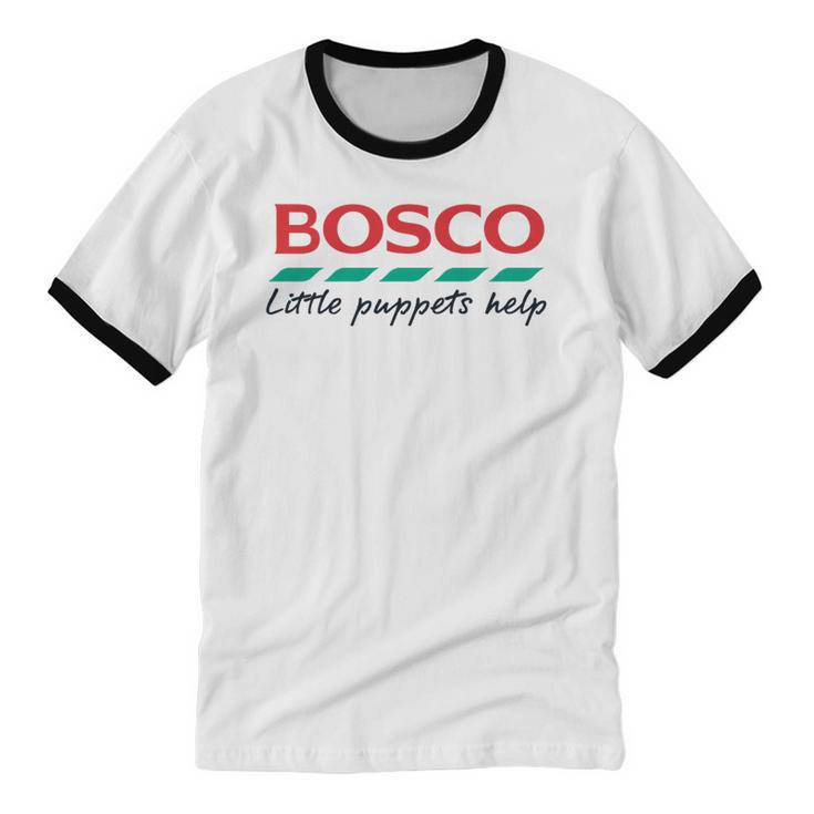 Bosco Little Puppets Help Irish Nostalgia Retro 80s Premium Tri-Blend Unisex Cotton Ringer T-Shirt