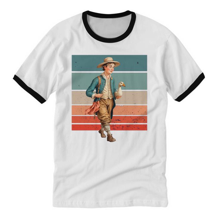 Boy Goose Vintage Rural Pastoral Charm Nostalgia Simple Life Unisex Cotton Ringer T-Shirt