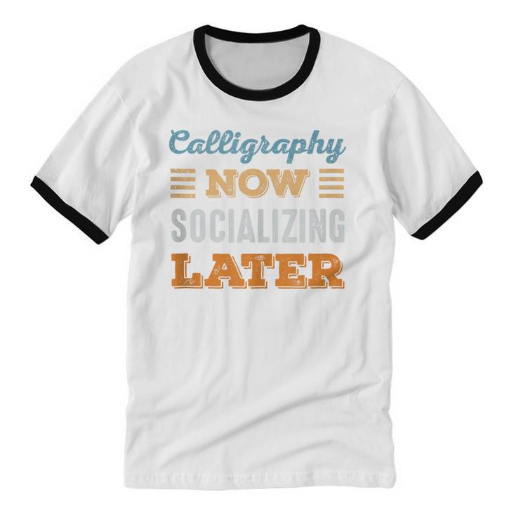 Calligraphy Now Minimal Socializing Introvert Vintage Unisex Cotton Ringer T-Shirt Calligraphy Now Minimal Socializing Introvert Vintage Unisex Cotton Ringer T-Shirt