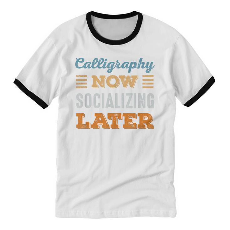 Calligraphy Now Minimal Socializing Introvert Vintage Unisex Cotton Ringer T-Shirt