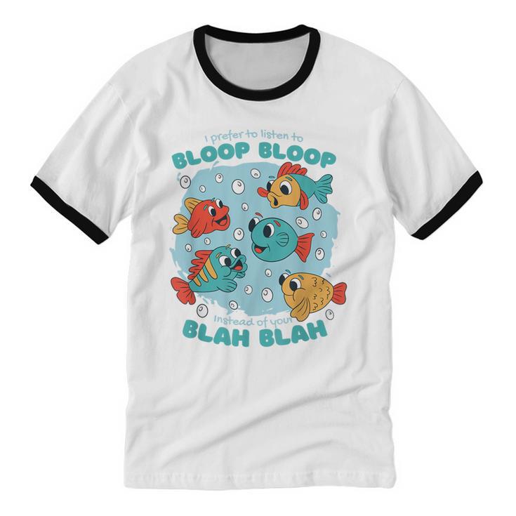 Cartoon Sarcasm Anti-Social Nihilism Introvert Fish Unisex Cotton Ringer T-Shirt